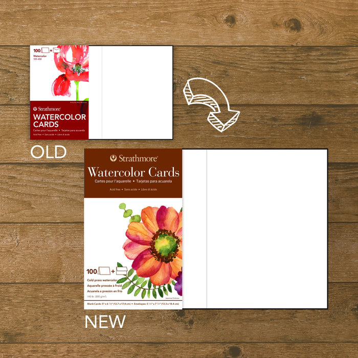 Strathmore STT1056501 400 Series Watercolor Cards & Envelopes, 5x6.875 inch, 100 Pack