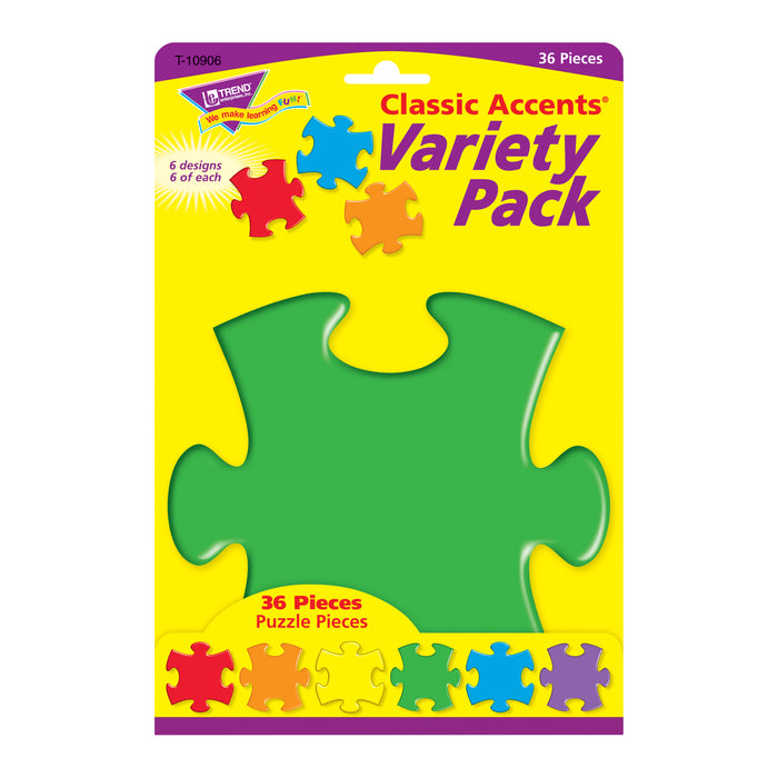 TREND T-10906 Puzzle Pieces Classic Accents Variety Pack, Pack of 36