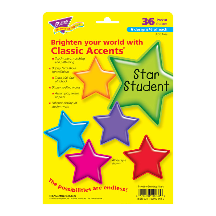 TREND T-10968 Gumdrop Stars Classic Accents Variety Pack, 36 ct