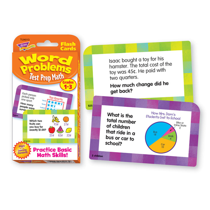 TREND T-24013 Word Problems Test Prep Math, Grades 1-3 Challenge Cards