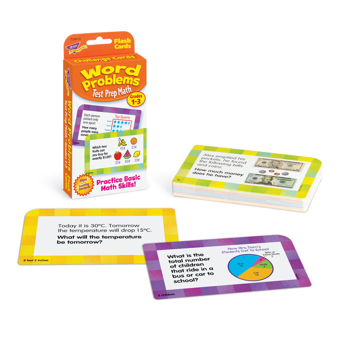 TREND T-24013 Word Problems Test Prep Math, Grades 1-3 Challenge Cards