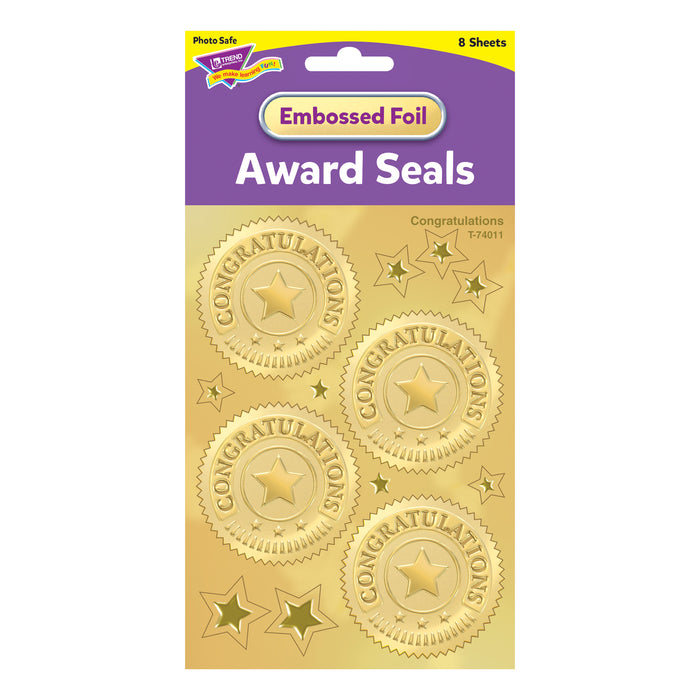 TREND T-74011 Congratulations (Gold) Award Seals Stickers, 32 ct.