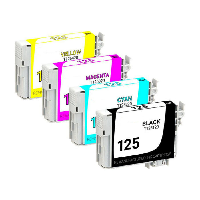 Remanufactured Epson T125 Black, Cyan, Magenta, Yellow High Yield Inkjet Cartridges