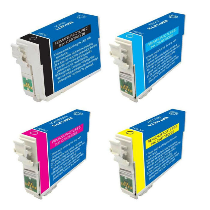 Remanufactured Epson T127 Black, Cyan, Magenta, Yellow High Yield Inkjet Cartridges