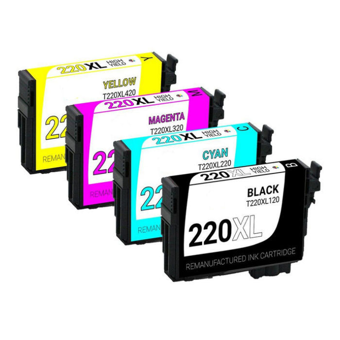 Remanufactured Epson T220XL Black, Cyan, Magenta, Yellow Inkjet Cartridges