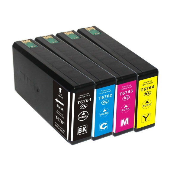 Remanufactured Epson T676XL Black, Cyan, Magenta, Yellow Inkjet Cartridges