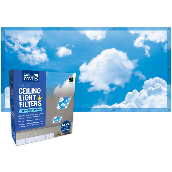 Teacher Created Resources TCR20140 Calming Covers Ceiling Light Filters, 2' x 4', Clouds, Pack of 4