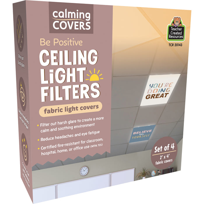 Teacher Created Resources TCR20143 Calming Covers Ceiling Light Filters, 2' x 4', Be Positive, Pack of 4
