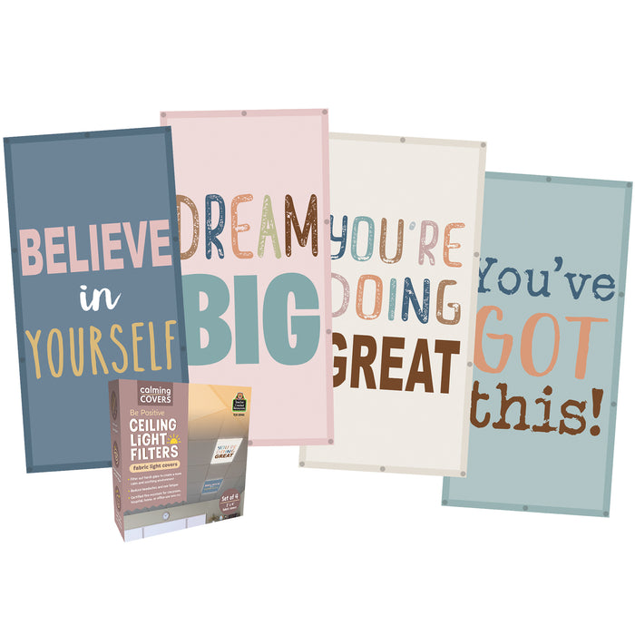 Teacher Created Resources TCR20143 Calming Covers Ceiling Light Filters, 2' x 4', Be Positive, Pack of 4