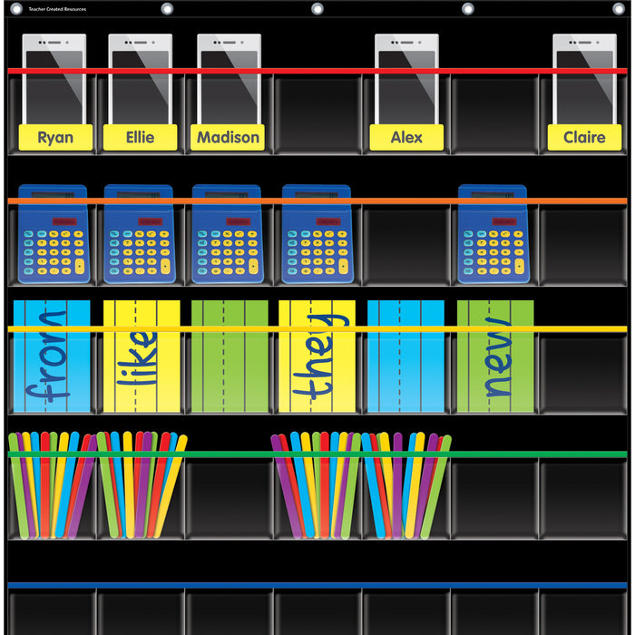 Teacher Created Resources TCR20844 Black Storage Pocket Chart, 35 Pockets, 32.5" x 63.5"
