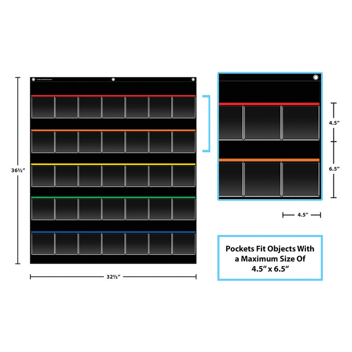 Teacher Created Resources TCR20844 Black Storage Pocket Chart, 35 Pockets, 32.5" x 63.5"