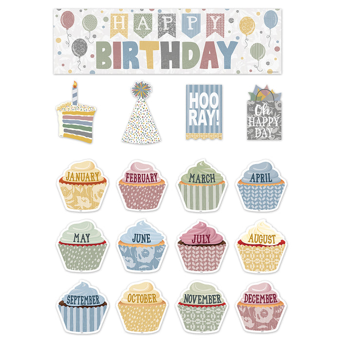 Teacher Created Resources TCR7176 Classroom Cottage Happy Birthday Mini Bulletin Board Set, 67 Pieces