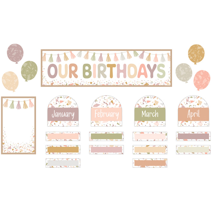 Teacher Created Resources TCR7208 Terrazzo Tones Our Birthdays Mini Bulletin Board Set, 56 Pieces
