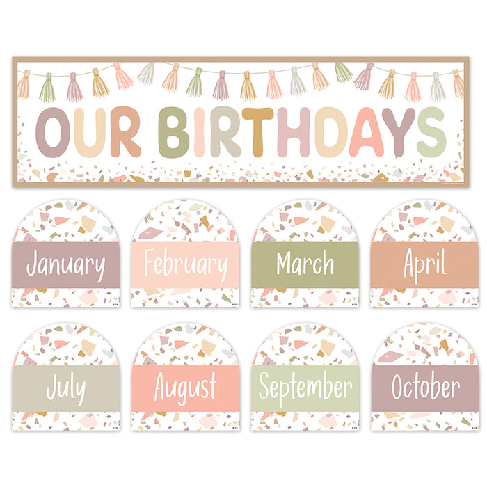 Teacher Created Resources TCR7208 Terrazzo Tones Our Birthdays Mini Bulletin Board Set, 56 Pieces