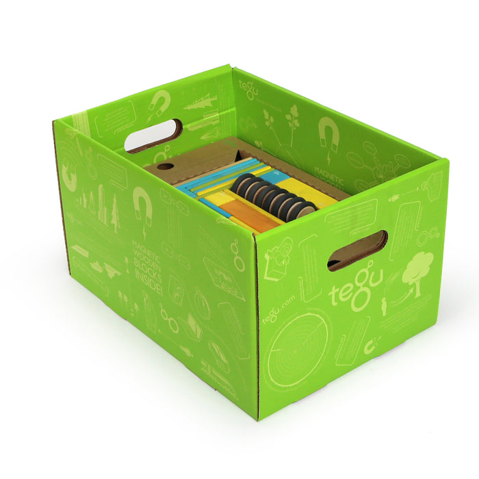 Tegu TEG90PTNT608T Magnetic Wooden Blocks, 90-Piece Classroom Kit, Tints