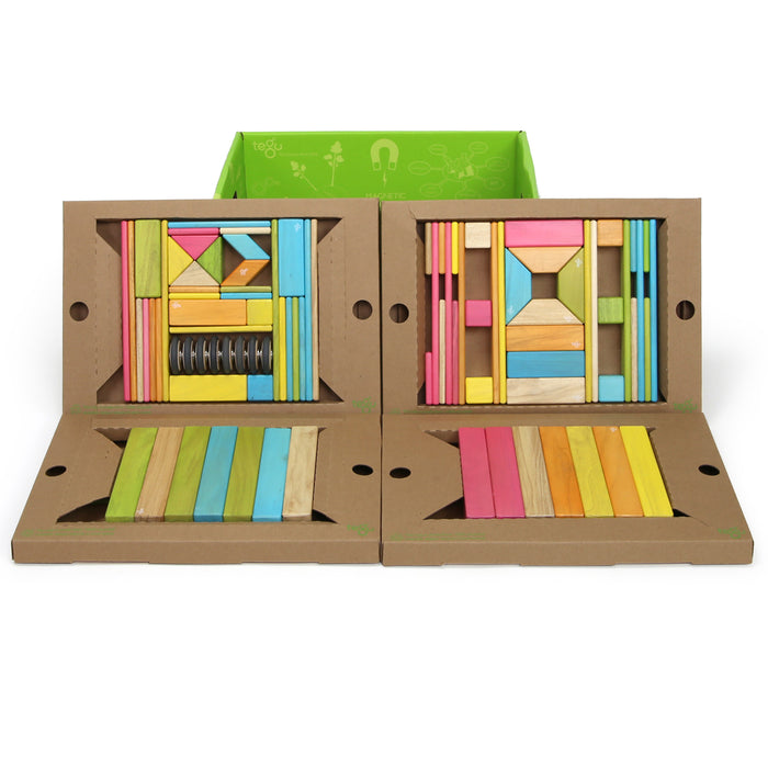 Tegu TEG90PTNT608T Magnetic Wooden Blocks, 90-Piece Classroom Kit, Tints