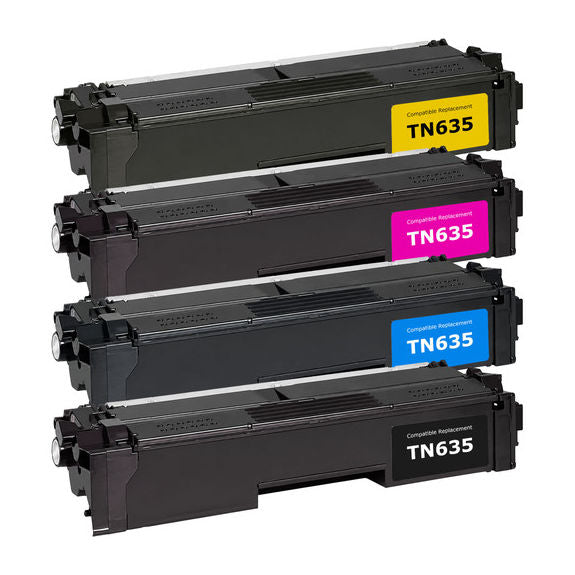 Compatible Brother TN635 Black, Cyan, Magenta, Yellow Toner Cartridges