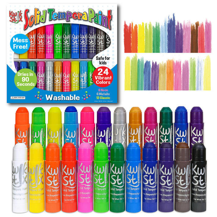 Kwik Stix TPG604 Solid Tempera Paint Stick, Classic, Neon & Metallic Colors, Set of 24