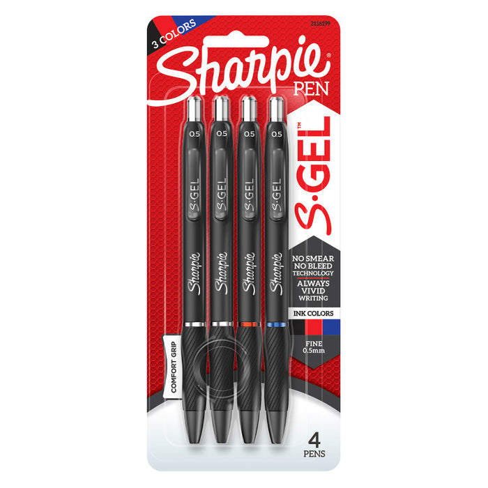 Sharpie SAN2116199 S-Gel Gel Pens, Fine Point (0.5mm), Assorted Colors, 4 Count