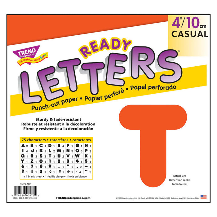 TREND T-475 Orange 4" Casual Uppercase Ready Letters