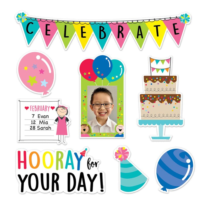 Creative Teaching Press CTP10889 Stick Kids Happy Birthday Mini Bulletin Board Set