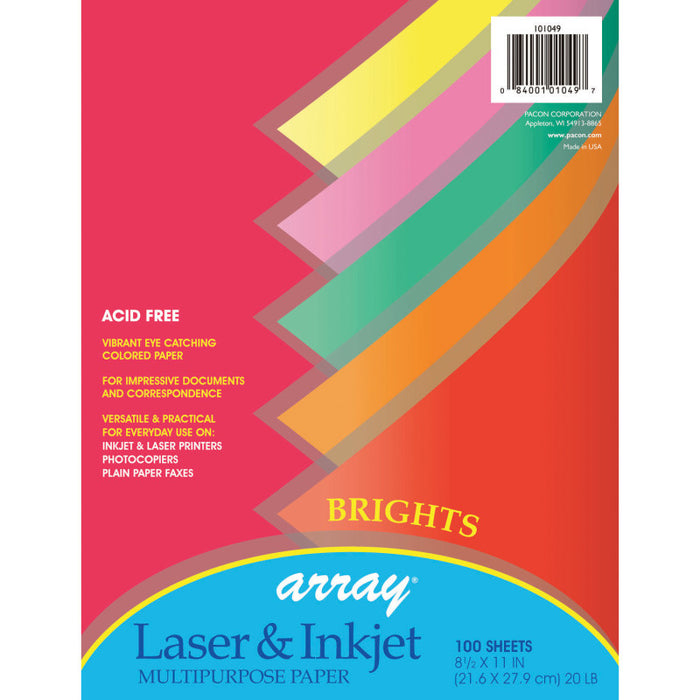 Pacon PAC101049 Bright Multi-Purpose Paper, 5 Assorted Colors, 20 lb., 8-1/2" x 11", 100 Sheets