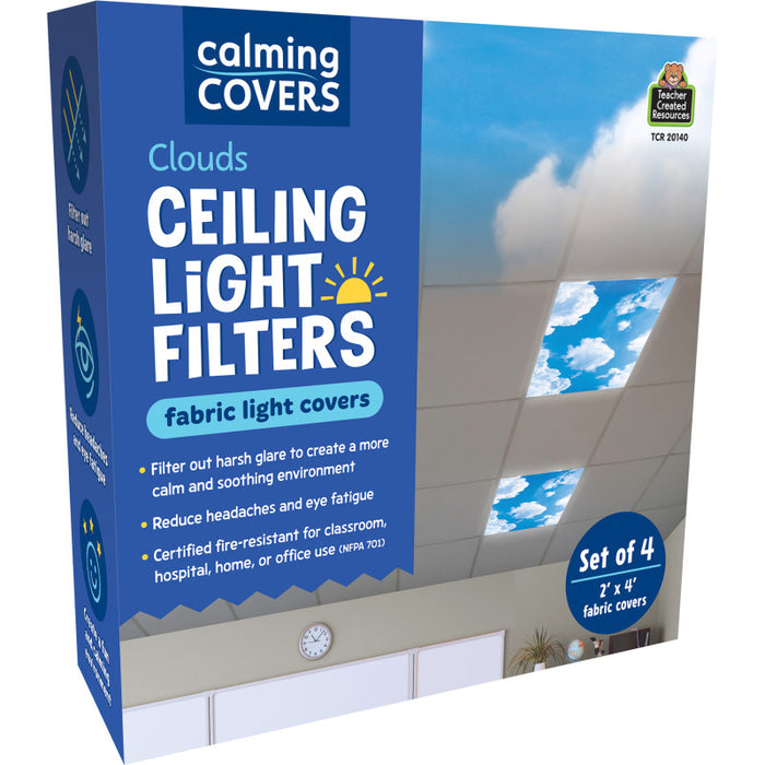 Teacher Created Resources TCR20140 Calming Covers Ceiling Light Filters, 2' x 4', Clouds, Pack of 4