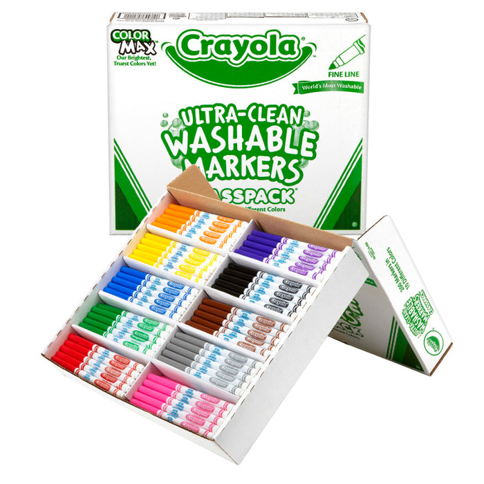 Crayola BIN588211 Ultra-Clean Washable Markers Classpack, Fine Line, 10 Colors, Pack of 200