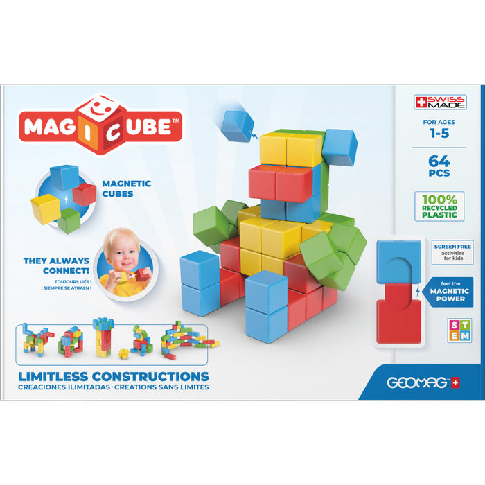 Geomag GMW069 Magicubes Full Color Try Me Recycled, 64 Pieces