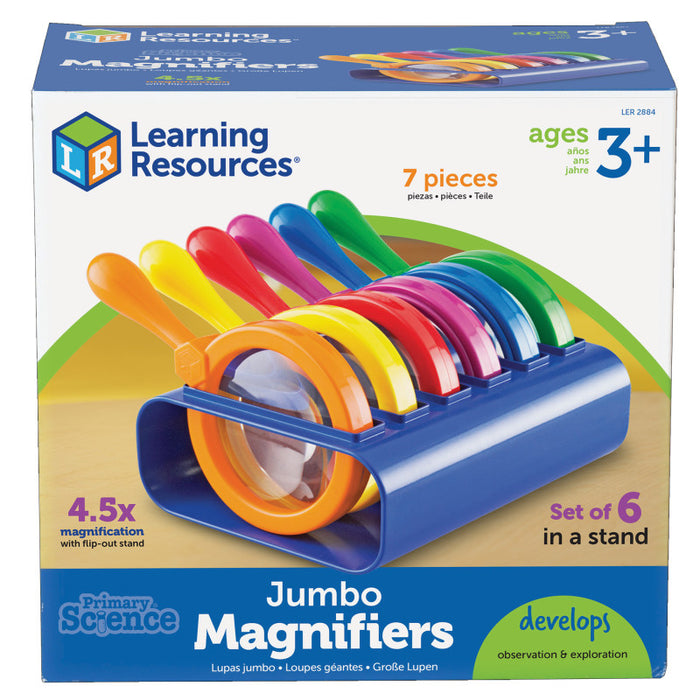 Learning Resources LER2884 Primary Science Jumbo Magnifiers, Set of 6 with Stand