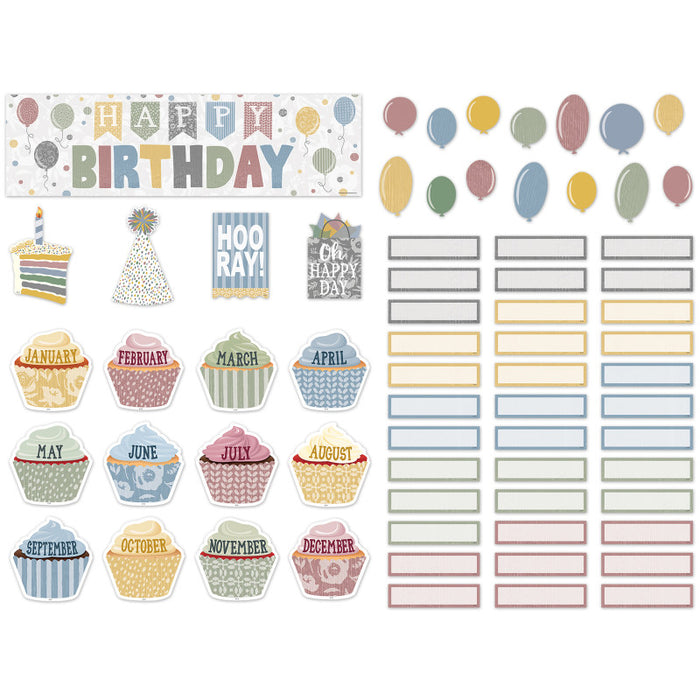 Teacher Created Resources TCR7176 Classroom Cottage Happy Birthday Mini Bulletin Board Set, 67 Pieces