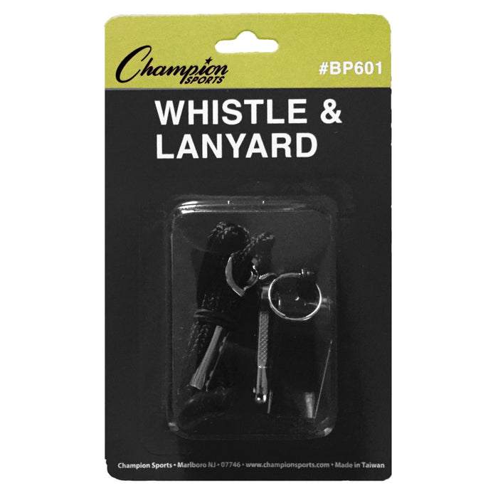 Champion Sports CHSBP601 Plastic Whistle & Black Lanyard Pack