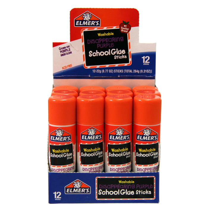 Elmer's ELME524 Washable School Glue Stick, Disappearing Purple, 0.77 oz, Pack of 12