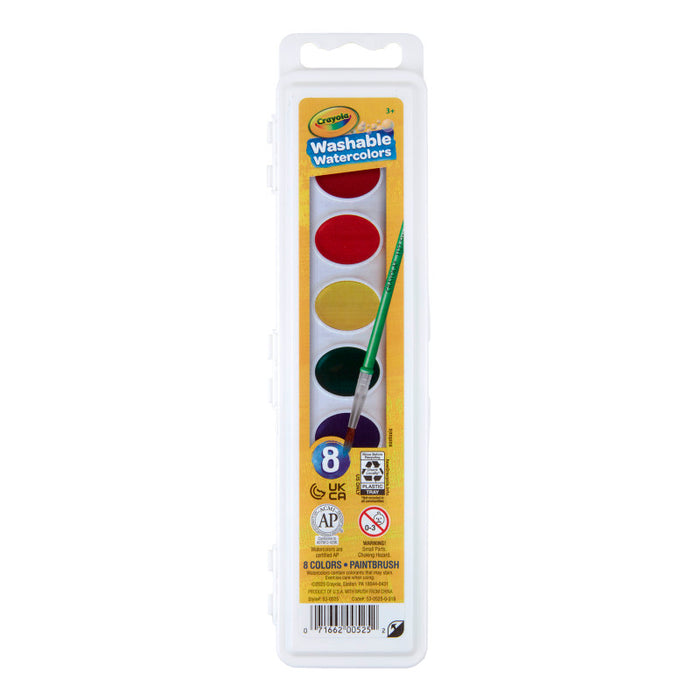 Crayola BIN525 Semi-Moist Washable Watercolor Set, 8 Colors