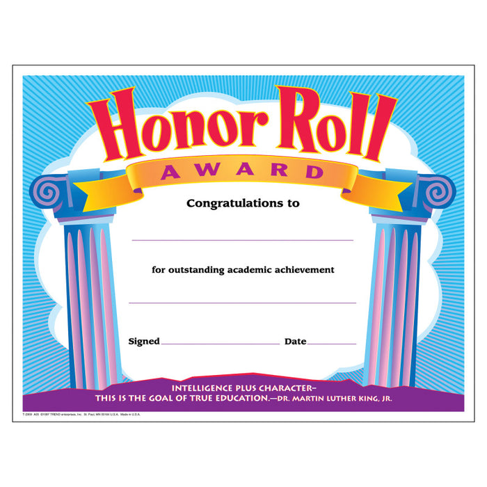 TREND T-2959 Honor Roll Award Colorful Classics Certificates, 30 ct