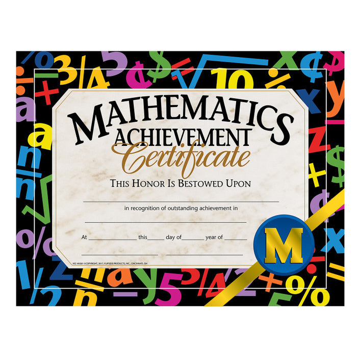 Hayes Publishing H-VA581 Mathematic Achievement Certificate, 8.5" x 11", Pack of 30