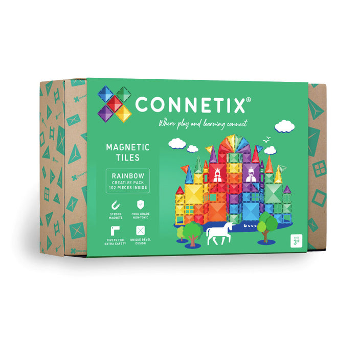 Connetix CNTR00102CR Magnetic Tiles Rainbow Creative Pack, 102 Pieces