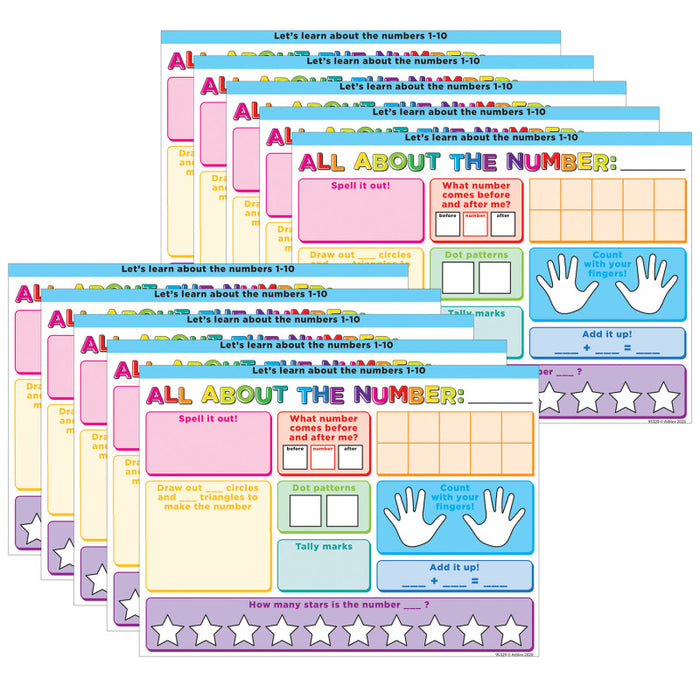 Ashley Productions ASH97029 Smart Poly PosterMat Pals&trade; Space Savers, 13" x 9-1/2", All About the Number, Pack of 10