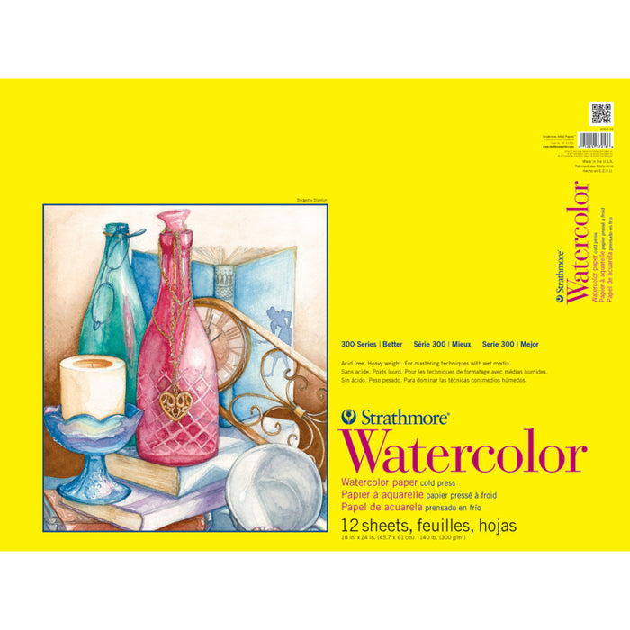 Strathmore STTP3601181 300 Series Watercolor Pad, Cold Pressed, Tape Binding, 12 Sheet, 18x24 inch, 1 Count