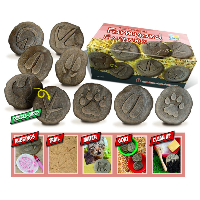 Yellow Door YUS1065 Let's Investigate Farmyard Footprints Stone, Pack of 8