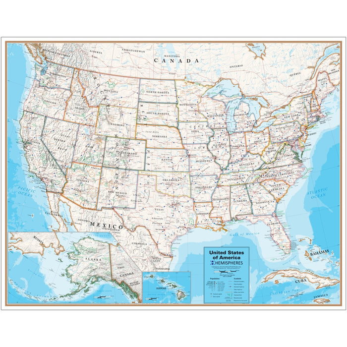 Hemispheres RWPHM09 Contemporary Laminated Wall Map, United States