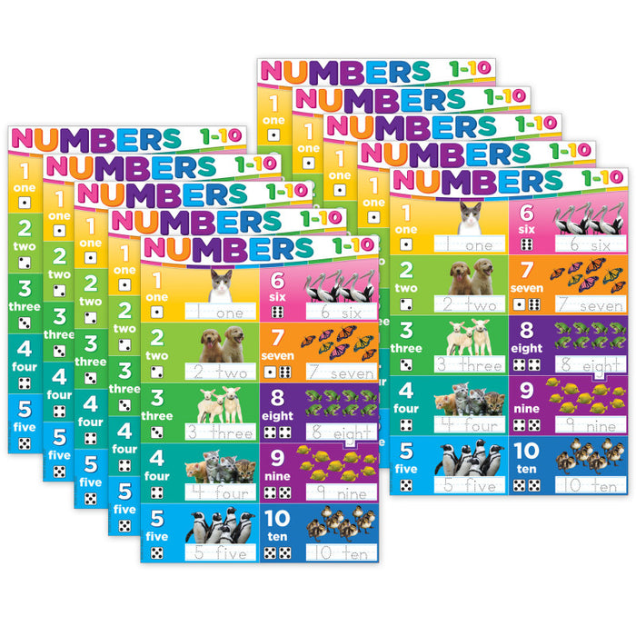 Ashley Productions ASH97040 Smart Poly PosterMat Pals&trade; Space Savers, 13" x 9-1/2", Numbers 1-10, Pack of 10