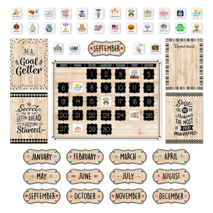 Creative Teaching Press CTP10920 Black, White, and Wood Calendar Set Bulletin Board Set, 87 Pieces