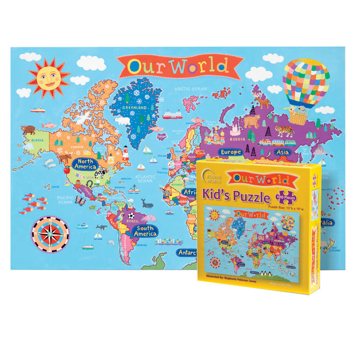 Round World Products RWPKP01 Kid's Jigsaw Puzzle, World, 13" x 19", 100 Pieces