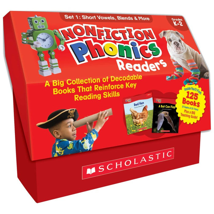 Scholastic Teaching Solutions SC-9781338894691 Nonfiction Phonics Readers: Short Vowels, Blends & More, Multiple-Copy Set, 125 Books