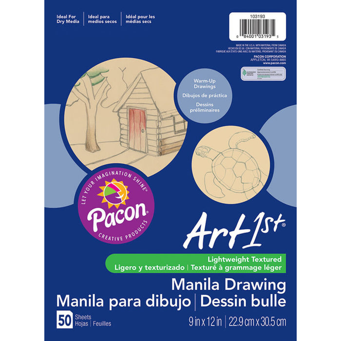 UCreate PAC103193 Drawing Paper, Manila, Standard Weight, 9" x 12", 50 Sheets
