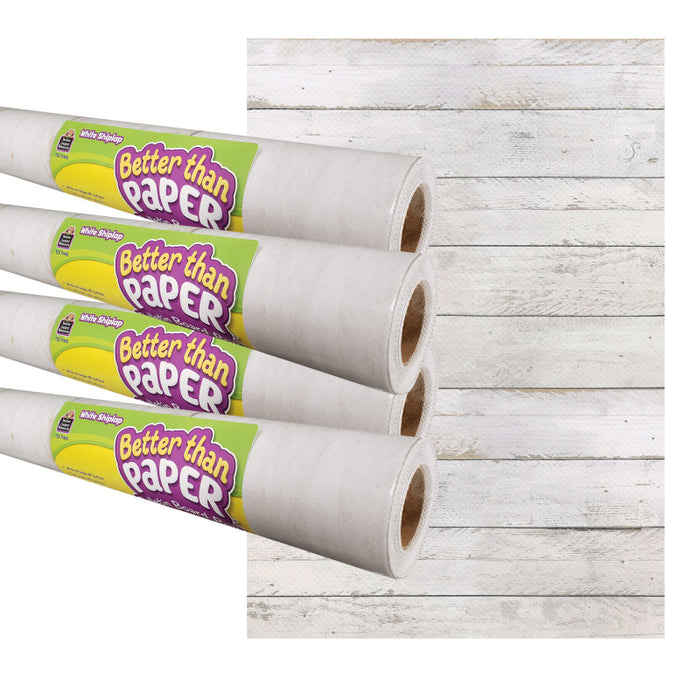 Teacher Created Resources TCR32429 White Shiplap Better Than Paper Bulletin Board Roll, 4' x 12', Pack of 4