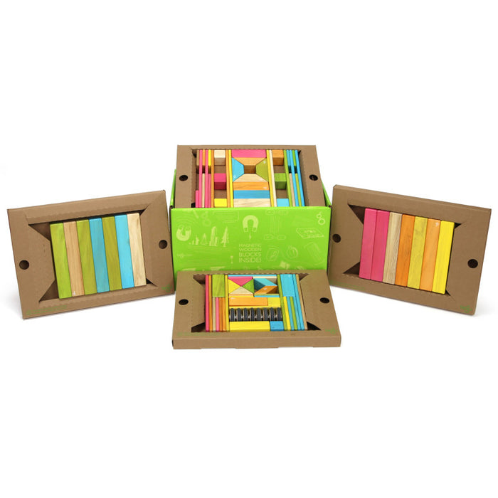 Tegu TEG90PTNT608T Magnetic Wooden Blocks, 90-Piece Classroom Kit, Tints