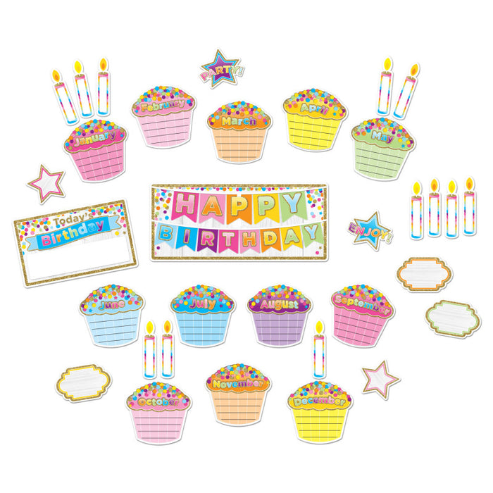 Ashley Productions ASH96003 Smart Poly Mini Bulletin Board Set, Birthday Confetti Design, 33 Pieces