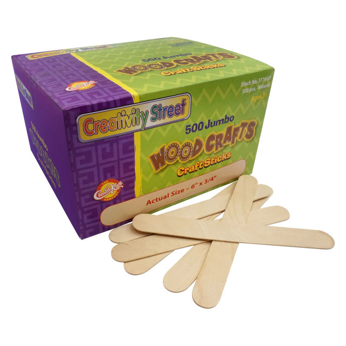 Creativity Street CK-377601 Jumbo Craft Sticks, Natural, 6" x 0.75", 500 Pieces